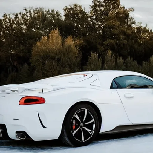 Image similar to a sports car covered entirely in long white fur from front to back