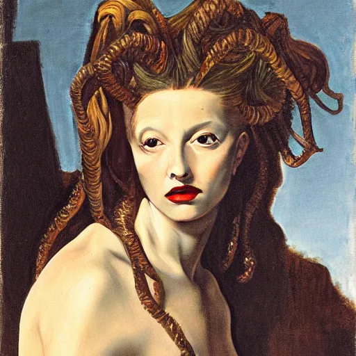 Prompt: Marjorie Taylor Greene painted as Medusa by Caravaggio