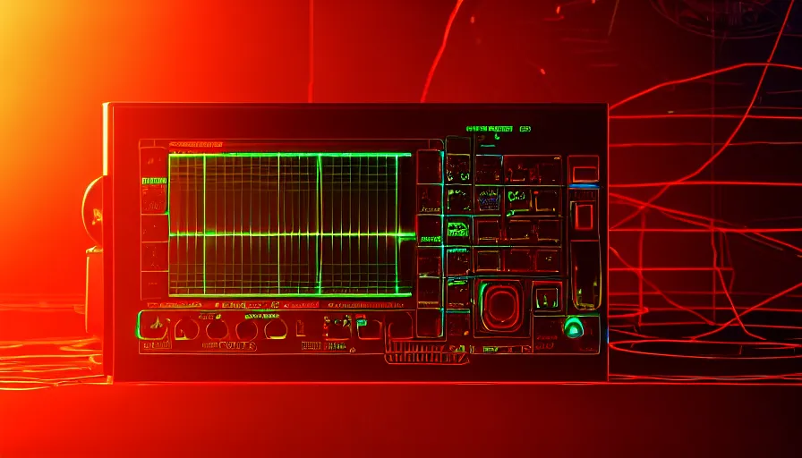 Image similar to retrofuturism old rct screen oscilloscope, old soviet machine, volumetric lighting, photorealistic rendering, artstation, redshift, octane, golden ratio