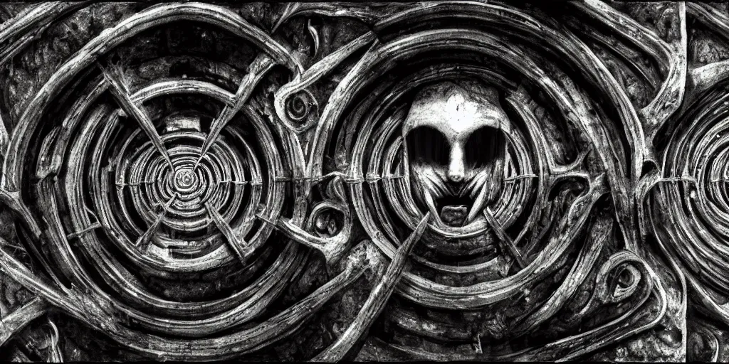 Image similar to the worst nightmare of h. r. giger, symmetrical, clear, focus, dof, underworld, hellish, esoteric, occult, secret