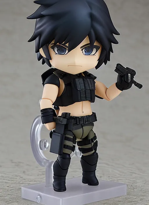 Image similar to a nendoroid of a solid snake, metal gear solid, detailed product photo