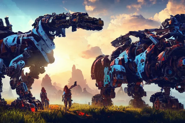 Image similar to scrapper machine mecanical creature robot of horizon forbidden west horizon zero dawn radiating a glowing aura global illumination ray tracing hdr fanart arstation by ian pesty and alena aenami artworks in 4 k