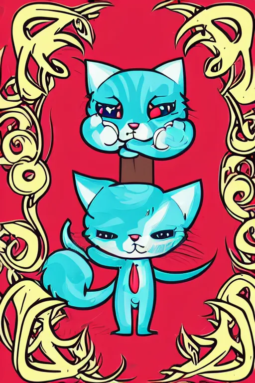 Image similar to Evil kitten, the devil, sticker, blood thirsty, spawn of Satan, burning in hell, blood, evil, colorful, illustration, highly detailed, simple, smooth and clean vector curves, no jagged lines, vector art, smooth