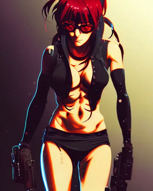 Image similar to a ultradetailed beautiful panting of revy from black lagoon, by conrad roset, greg rutkowski and makoto shinkai, trending on artstation