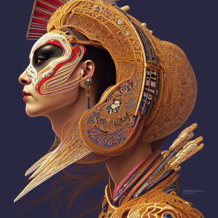 Image similar to symmetry! portrait of a sphinx, face decorated with chinese opera motifs, leds horizon zero dawn machine, intricate, elegant, highly detailed, digital painting, artstation, concept art, smooth, sharp focus, illustration, art by artgerm and greg rutkowski and alphonse mucha, 8 k