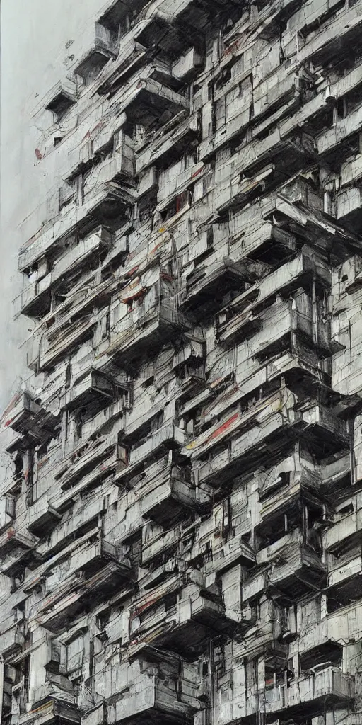 Image similar to oil painting scene from brutalism architecture art by kim jung gi