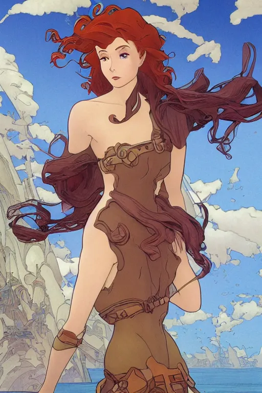 Image similar to ariel in nausicaa of the valley of the wind, highly detailed, digital painting, artstation, concept art, smooth, sharp focus, illustration, ArtStation, art by artgerm and greg rutkowski and alphonse mucha and J. C. Leyendecker and Edmund Blair Leighton and Katsuhiro Otomo and Geof Darrow and Phil hale and Ashley wood and Ilya repin and Charlie Bowater