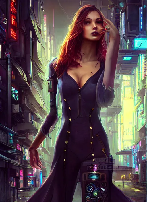 Image similar to a beautiful woman walking through a cyberpunk city, full body, realistic, highly detailed, science fiction portrait by laura sava