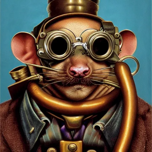 Prompt: a rat with steampunk googles, by GREG HILDEBRANDT