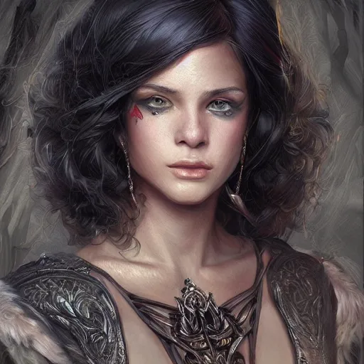 Image similar to a portrait of a younger terri alden as a sorceress, urban motifs, intricate, elegant, highly detailed, digital painting, trending on artstation, concept art, smooth sharp focus, illustration, art by artgerm and greg rutkowski