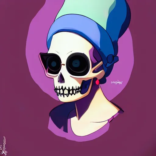 Prompt: a portrait of a girl skull face, marge simpson, in the style of artgerm, charlie bowater, atey ghailan and mike mignola, vibrant colors and hard shadows and strong rim light, plain background, comic cover art, trending on artstation