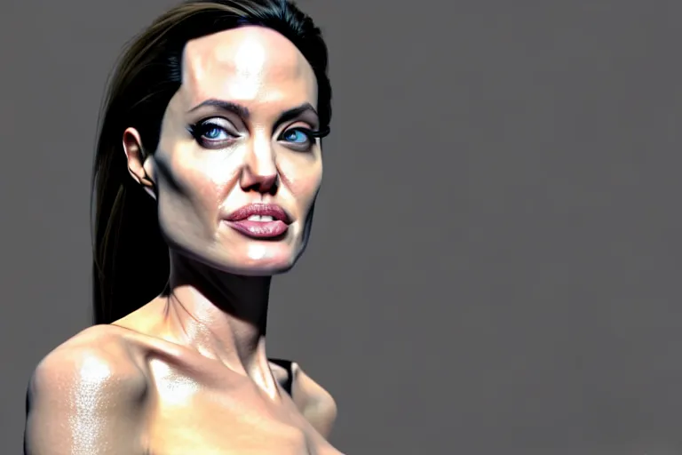 Image similar to angelina jolie is the rock from wwe, rtx, sunlight, many details, octane render, high quality, 8 k