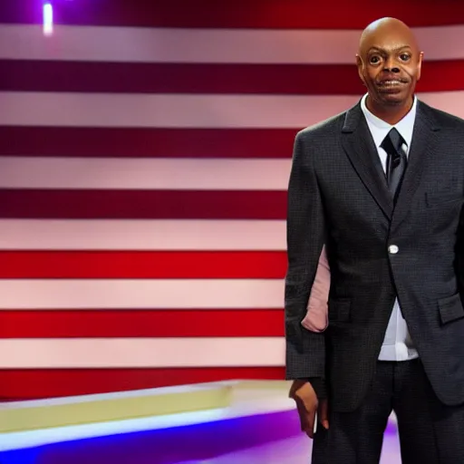 Prompt: dave chappelle as local newsman chuck taylor, white news anchor