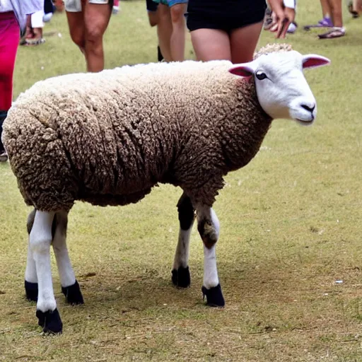 Image similar to a sheep walking in a pair of stilts carnival festival