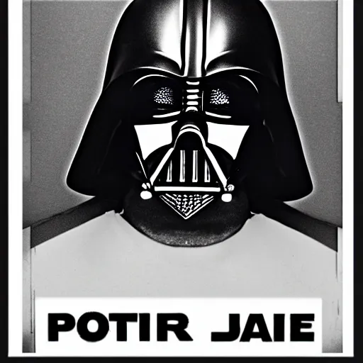 Prompt: darth vader police mugshot