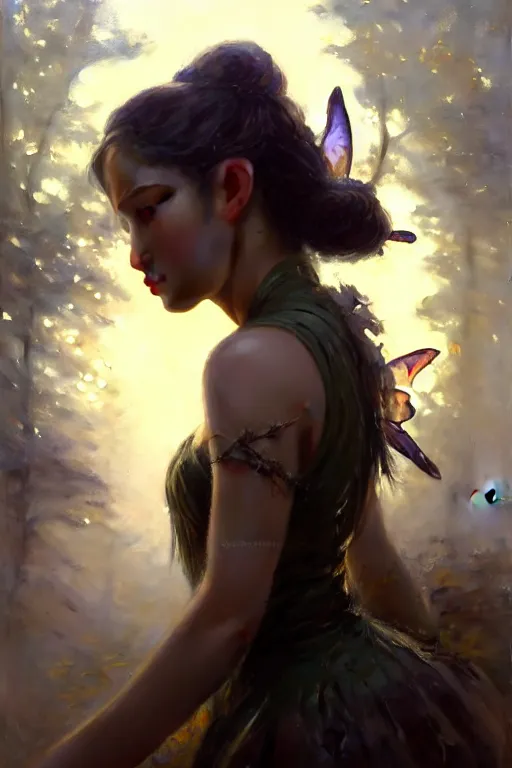 Image similar to cinematic shot of an epic portrait of a fairy dressed in military clothes, shiny skin, beautiful eyes, beautiful, small details, night setting, realistic poster with volumetric light from craig mallism, artgerm, jeremy lipkin and michael garmash, unreal engine, radiant light, detailed and complex environment, digital art, trends at art station, a masterpiece