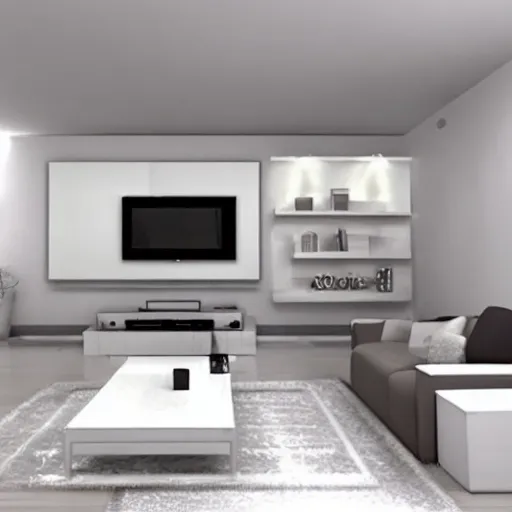 Image similar to modern living room apartment, white color scheme, concept art, bright