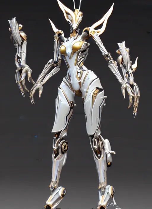 Image similar to extremely detailed goddess shot, front shot, low shot, of a beautiful saryn warframe, that's a giant beautiful stunning anthropomorphic robot female dragon with metal cat ears, posing elegantly, detailed sharp robot dragon claws, sharp clawed robot dragon paws, thick smooth warframe legs, streamlined white armor, long elegant tail, two arms, two legs, long tail, detailed warframe fanart, destiny fanart, high quality digital art, giantess art, furry art, 3D realistic, warframe art, Destiny art, furaffinity, DeviantArt, artstation, 8k HD, octane render