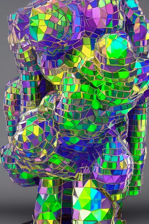 Image similar to a multicolored bismuth golem, an abstract sculpture by ryusei kishida, polycount, crystal cubism, angular, iridescent, made of crystals