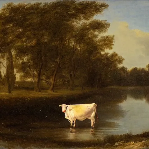 Prompt: a cow in a river, haagse school