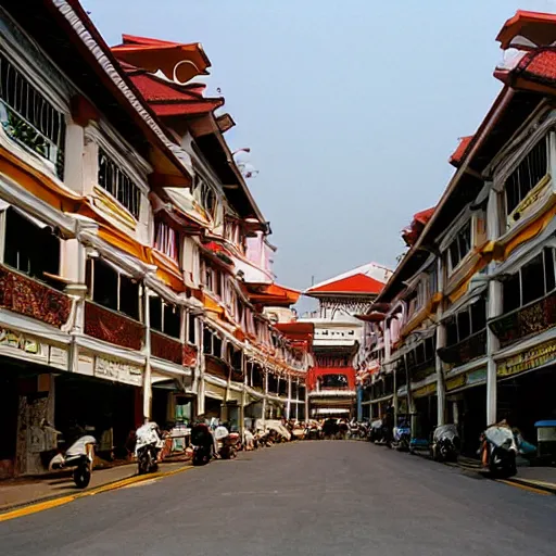 Prompt: a row of shophouses in singapore, by moebius