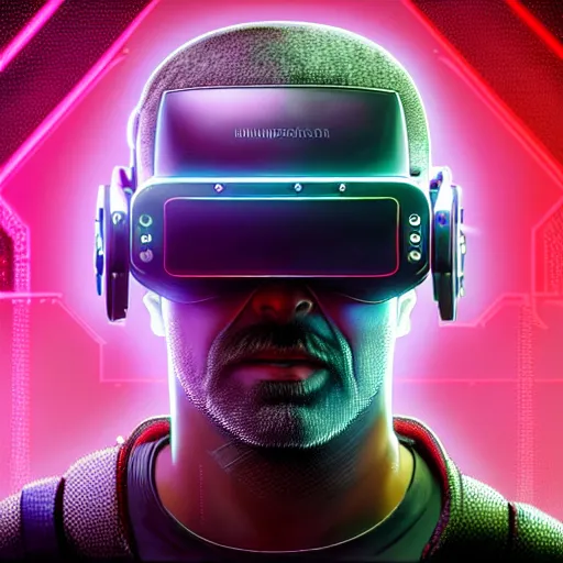 Prompt: Colour Cyberpunk 2077 style Photography of 1000 years old man with highly detailed 1000 years old face wearing higly detailed cyberpunk VR Headset designed by Josan Gonzalez Many details. . In style of Josan Gonzalez and Mike Winkelmann andgreg rutkowski and alphonse muchaand Caspar David Friedrich and Stephen Hickman and James Gurney and Hiromasa Ogura. Rendered in Blender