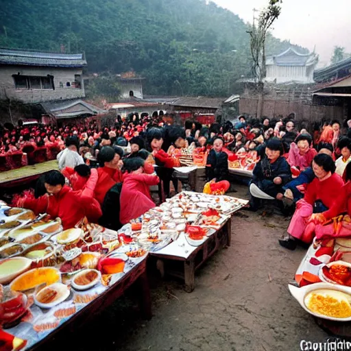 Image similar to Chinese new year gathering in a small village near Hangzhou in the early 2000s