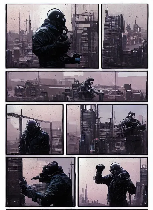 Image similar to Dumb Bubba. Buff cyberpunk meathead trying to intimidate a hacker. Realistic Proportions. Concept art by James Gurney and Laurie Greasley. Moody Industrial skyline. ArtstationHQ. Creative character design for cyberpunk 2077.