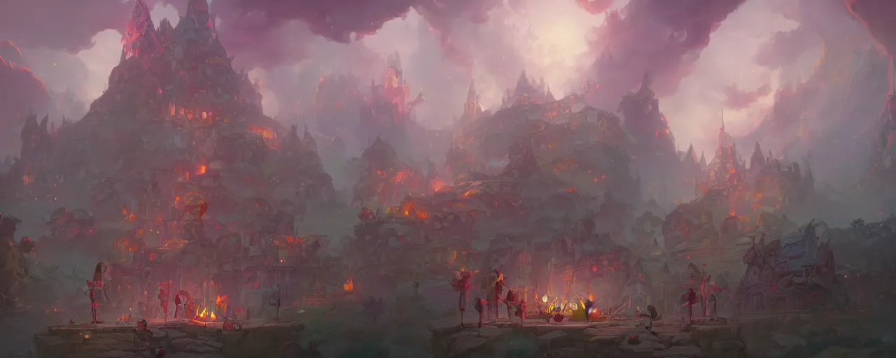 Prompt: candyland, epic, hiroshi yoshida, blake rottinge, marc simonetti, gouache, fire lit, magical atmosphere, trending in artstation by peter mohrbacher,