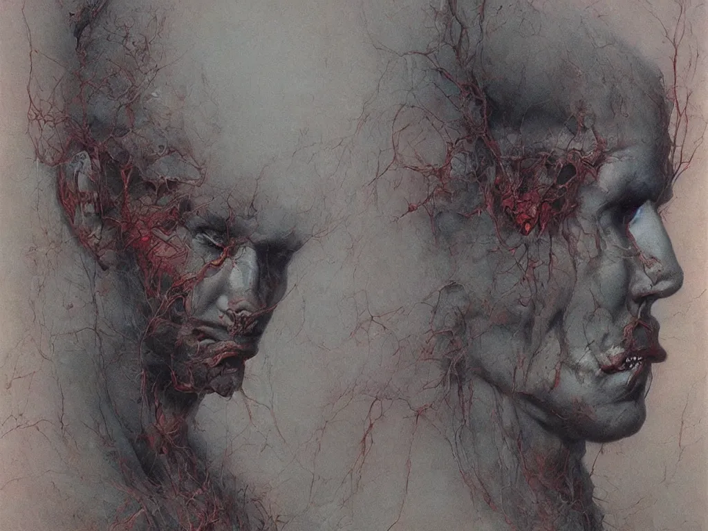 Image similar to Portrait of an loriciferan human hybrid. Painting by Wayne Barlowe, Beksinski.