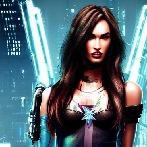 Prompt: Megan Fox portrait, Cyberpunk 2077 style