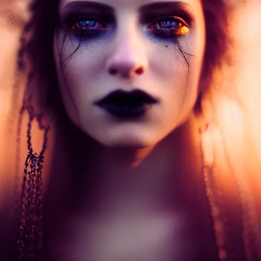 Image similar to photographic portrait of a stunningly beautiful gothic female tearful in soft dreamy light at sunset, contemporary fashion shoot, by edward robert hughes, annie leibovitz and steve mccurry, david lazar, jimmy nelsson, breathtaking, 8 k resolution, extremely detailed, beautiful, establishing shot, artistic, hyperrealistic, beautiful face, octane render