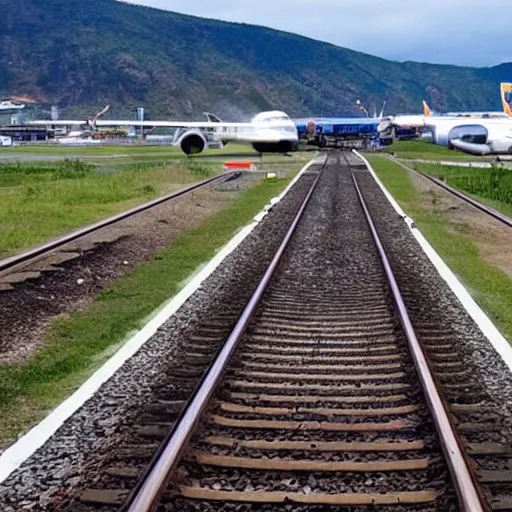 Prompt: the only airport in the world with a railway crossing it