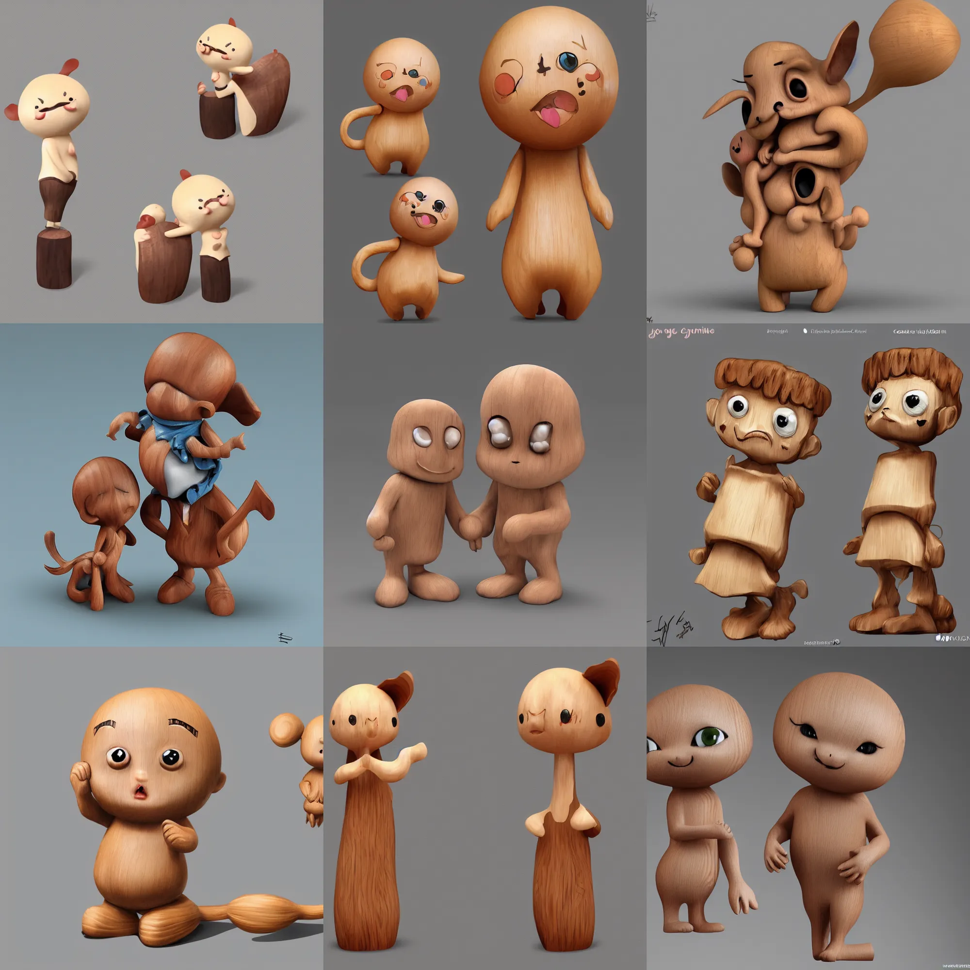 Prompt: cute funny figurine wooden, concept art, digital art