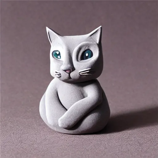 Prompt: 3 d graphic cartoon gray clay figure cat