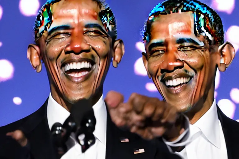 Image similar to barack obama with bangs dancing at the disco,