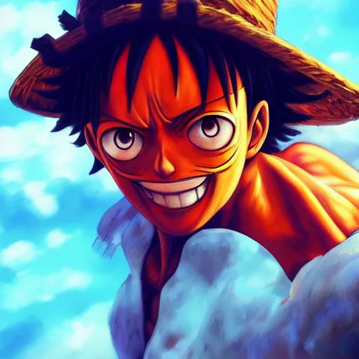 Prompt: an oil painting of a luffy, by artgerm, hd, hdr, ue 5, ue 6, unreal engine 5, cinematic 4 k wallpaper, 8 k, ultra detailed, high resolution, artstation, award winning