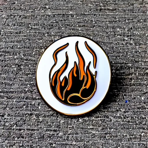 Prompt: vintage minimalistic clean roaring wild windy fire flame warning enamel pin