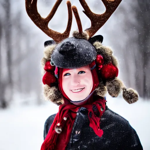 Image similar to person cosplaying as reindeer 85mm photography