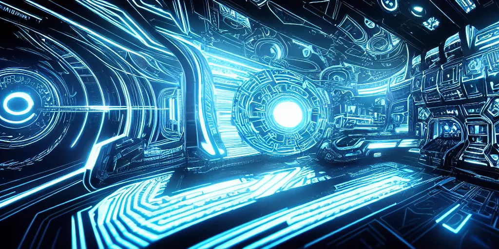 Image similar to symmetry!! a wormhole generator, intricate 3 d illustration, ultra detailed, colors of tron legacy, technopunk, darksynth, intricate illuminated lines, detailed notes, blueprint, sketch, 8 k, unreal engine 5, by tsutomu nihei