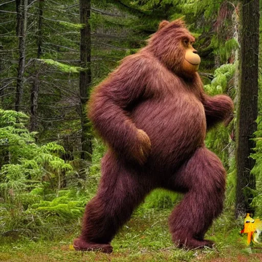 Image similar to photo of sasquatch bigfoot that looks like Winnie the Pooh