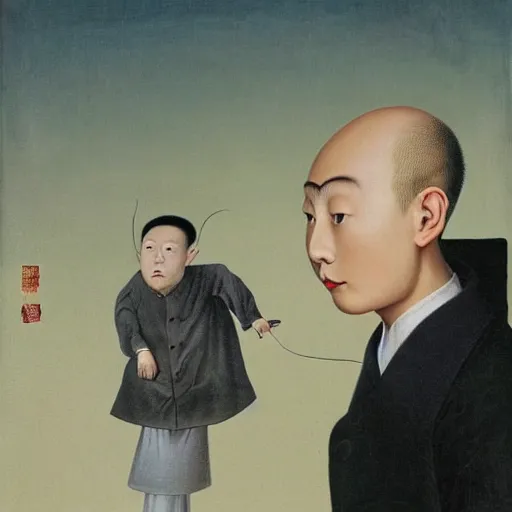 Prompt: bald chinese boy surrealism art