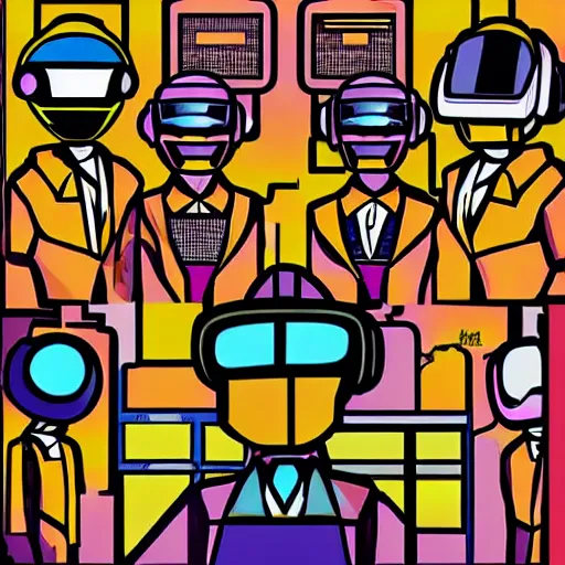 Image similar to daft punk concert in 1 bit art style