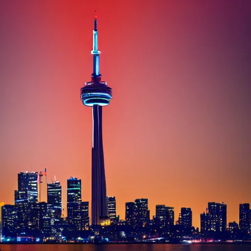 Image similar to Toronto tourist guide with planet mars as a head on Toronto space needle, dramatic cinematic lighting