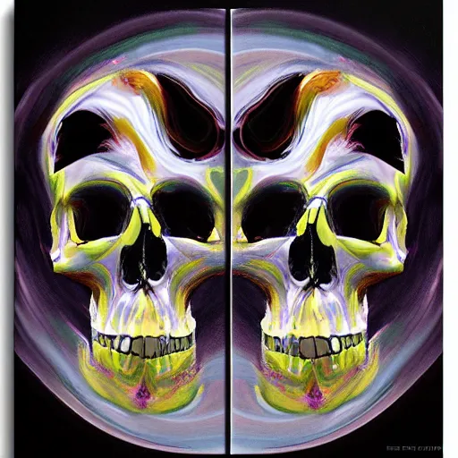 Image similar to symmetrical skull, paint pour modern abstract very detailed 8 k 4 k canvas, fractal