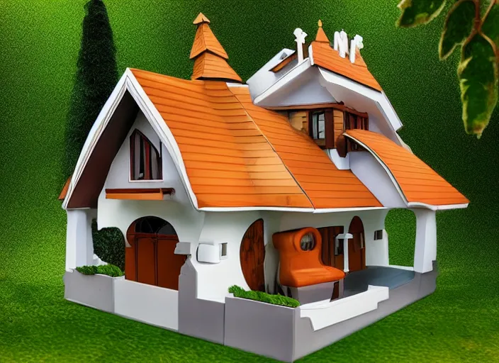 Image similar to fantasy house, house shaped like a bear sleeping