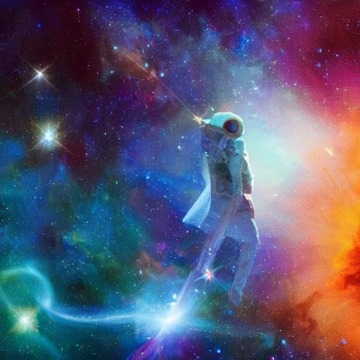 Prompt: an epic award - winning photo of carl sagan getting high on the show cosmos, galaxies, nebulae, hubble, james webb space telescope, digital painting bioluminance / n 4