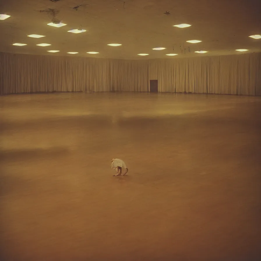 Prompt: 7 0 s movie still of an empty soviet ballroom with hands coming out from the floor, cinestill 8 0 0 t 3 5 mm, heavy grain, high quality, high detail