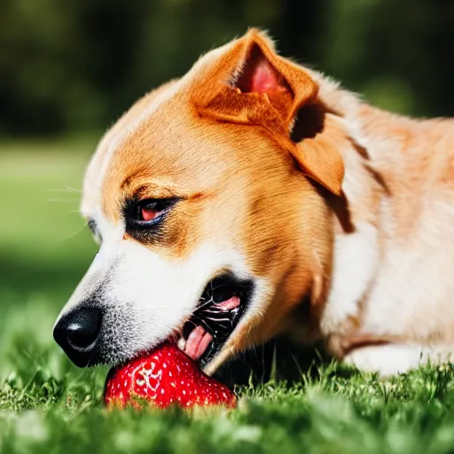 Image similar to dog biting fruit