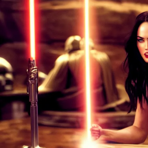 Image similar to Still of Megan Fox on the Jedi Council, Star Wars ,Cinematic Lighting, beautiful composition, 8K resolution